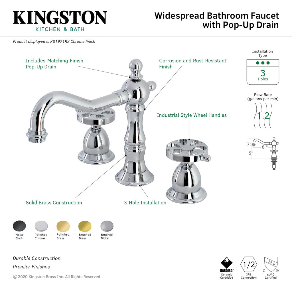 Kingston Brass Belknap - Llave de Lavabo Widespread (3 Orificios), con Dos Manerales — Guía de Instalación 1