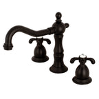 Kingston Brass French Country - Llave de Lavabo Widespread (3 Orificios), con Dos Manerales — Bronce Aceitado