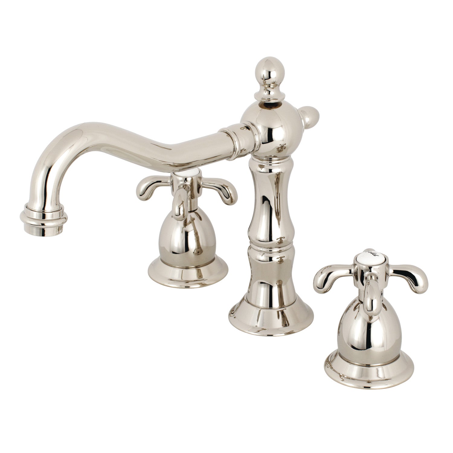 Kingston Brass French Country - Llave de Lavabo Widespread (3 Orificios), con Dos Manerales — Níquel Pulido