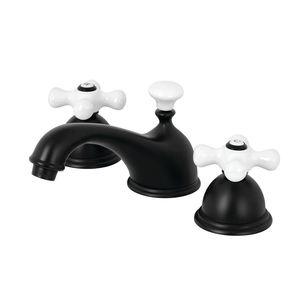 Kingston Brass Restoration - Llave de Lavabo Widespread (3 Orificios), con Dos Manerales — Negro Mate