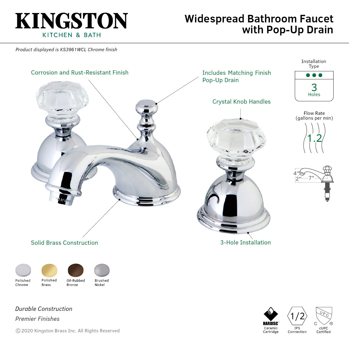 Kingston Brass Celebrity - Llave de Lavabo Widespread (3 Orificios), con Dos Manerales — Guía de Instalación 1