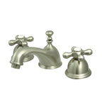 Kingston Brass Restoration - Llave de Lavabo Widespread (3 Orificios), con Dos Manerales — Níquel Cepillado