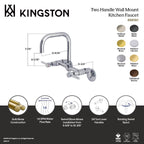 Kingston Brass Sona Concord — Mezcladora Puente de Pared, Dos Manijas, 2 Orificios — Cromo Pulido (Surtidor 9-1/4") — Ambientación 5