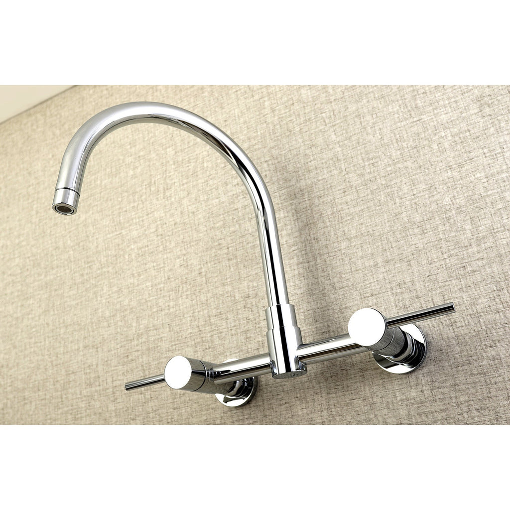 Kingston Brass Sona Concord — Mezcladora Puente de Pared, Dos Manijas, 2 Orificios — Cromo Pulido (Surtidor 11-1/4") — Ambientación 4