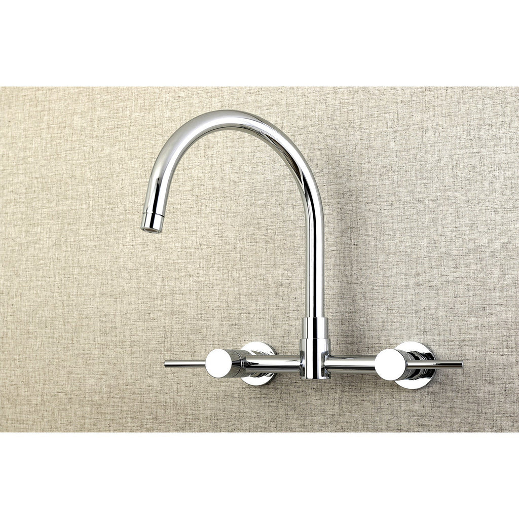 Kingston Brass Sona Concord — Mezcladora Puente de Pared, Dos Manijas, 2 Orificios — Cromo Pulido (Surtidor 11-1/4") — Ambientación 5