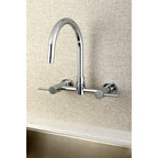 Kingston Brass Sona Concord — Mezcladora Puente de Pared, Dos Manijas, 2 Orificios — Cromo Pulido (Surtidor 11-1/4") — Ambientación 6
