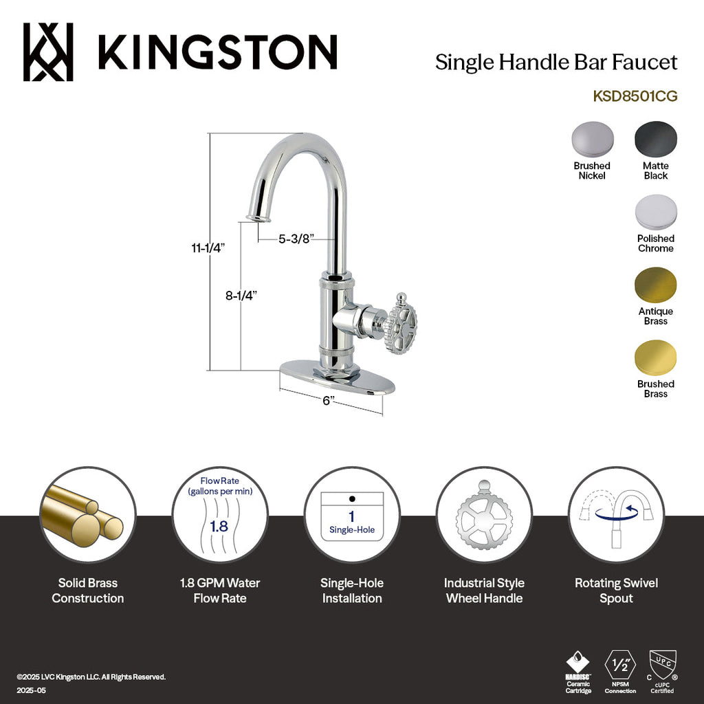 Kingston Brass Sona Fuller — Mezcladora de Bar de Cubierta, Una Manija, 1 Orificio — Negro Mate — Ambientación 6