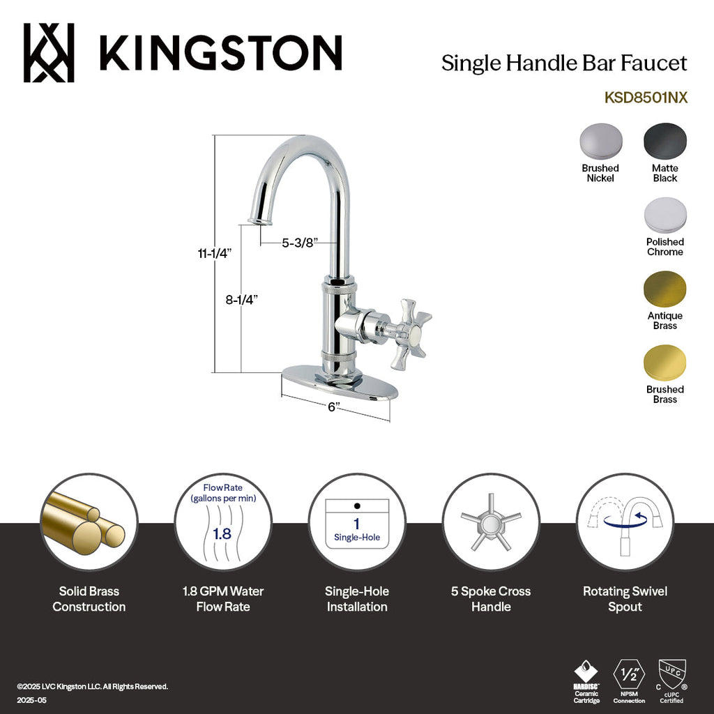 Kingston Brass Sona Hamilton — Mezcladora de Bar de Cubierta, Una Manija, 1 Orificio — Negro Mate — Ambientación 6