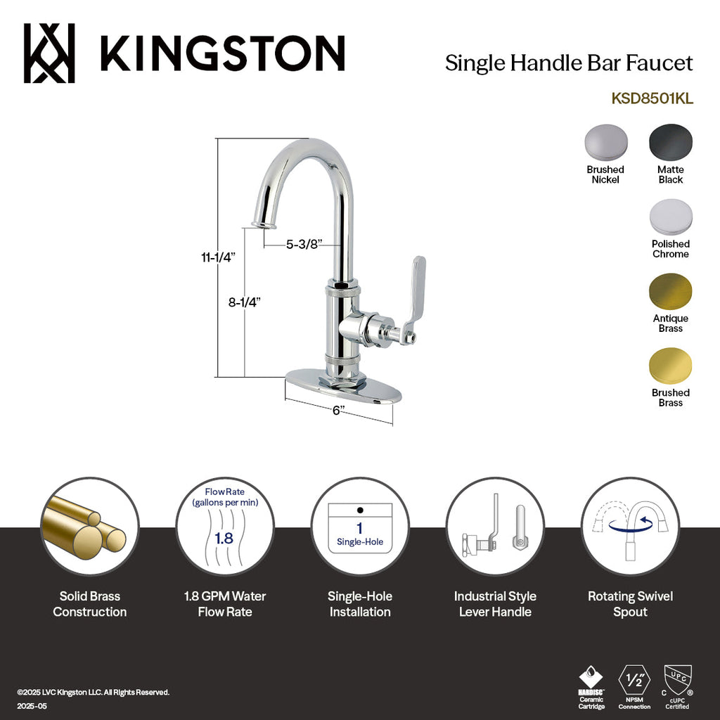 Kingston Brass Sona Whitaker — Mezcladora de Bar de Cubierta, Una Manija, 1 Orificio — Latón Antiguo — Ambientación 6