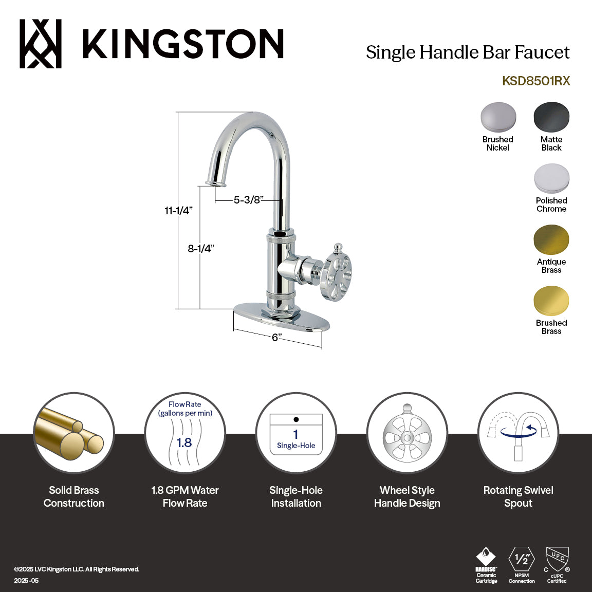 Kingston Brass Sona Belknap — Mezcladora de Bar de Cubierta, Una Manija, 1 Orificio — Latón Antiguo — Ambientación 6
