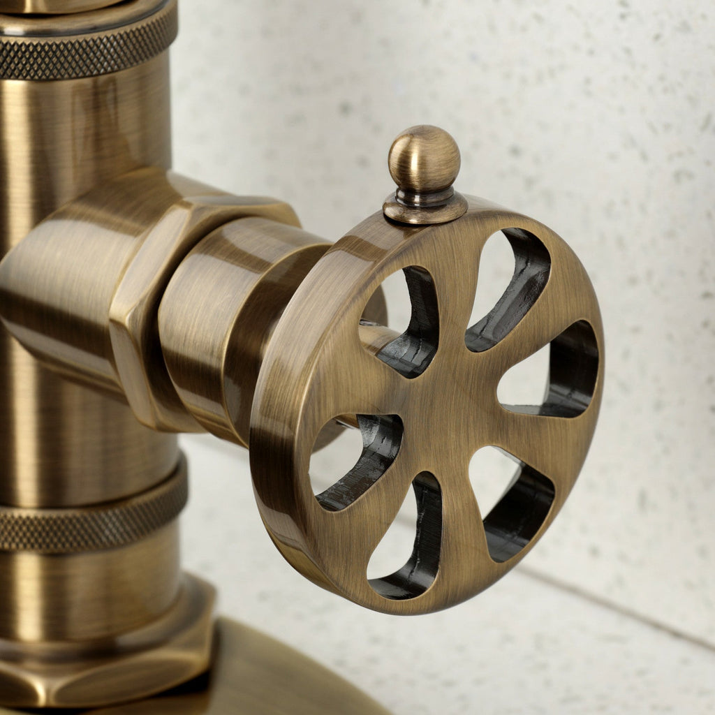 Kingston Brass Sona Belknap — Mezcladora de Bar de Cubierta, Una Manija, 1 Orificio — Latón Antiguo — Ambientación 5