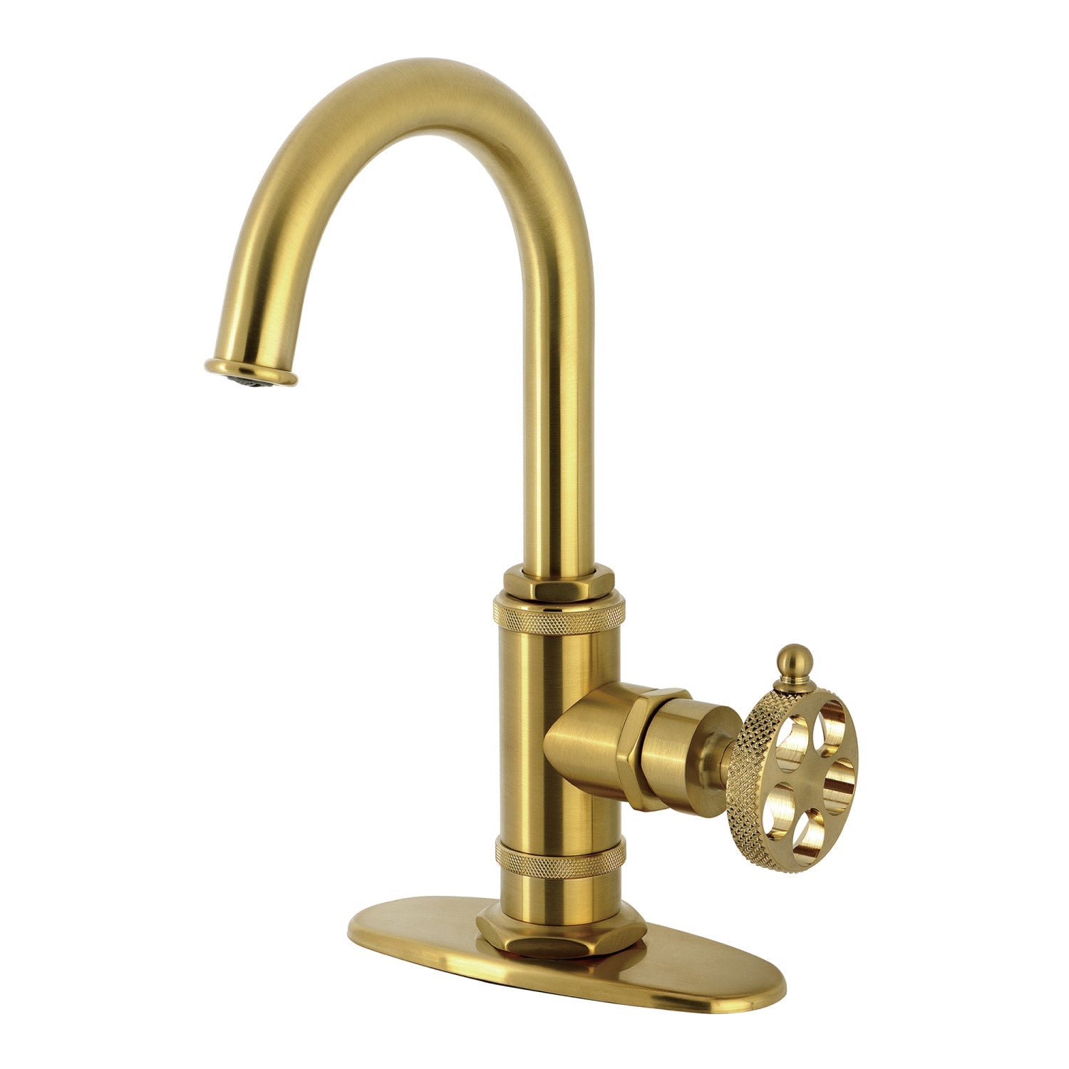 Kingston Brass Sona Webb — Mezcladora de Bar de Cubierta, Una Manija, 1 Orificio, Manija Moleteada — Latón Cepillado