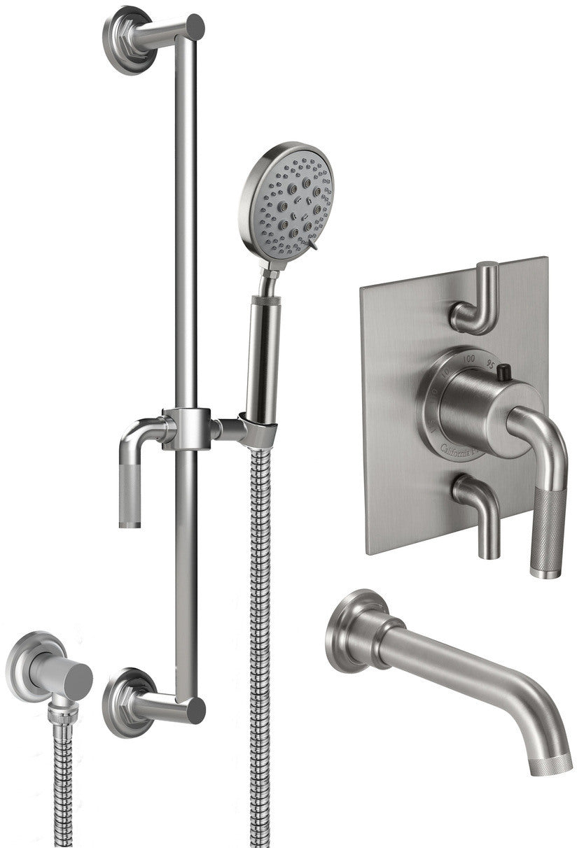 California Faucets Descanso Sistema de Regadera Descanso StyleTherm Termostático de 1/2" con Barra Corrediza para Regadera de Mano y Pico de Tina
