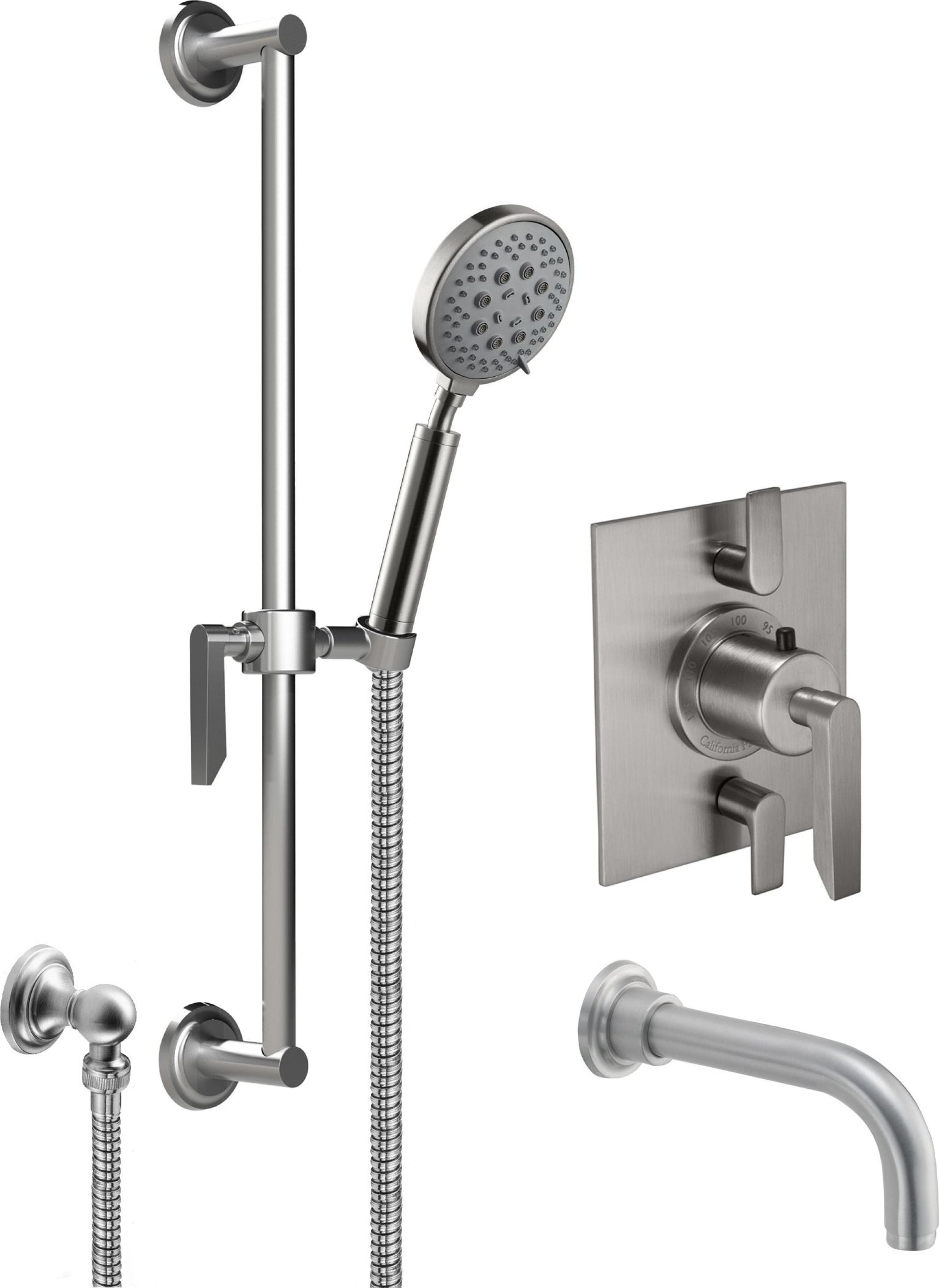 California Faucets Rincon Bay Sistema de Regadera StyleTherm Termostático de 1/2" con Barra Corrediza para Regadera de Mano y Pico de Tina