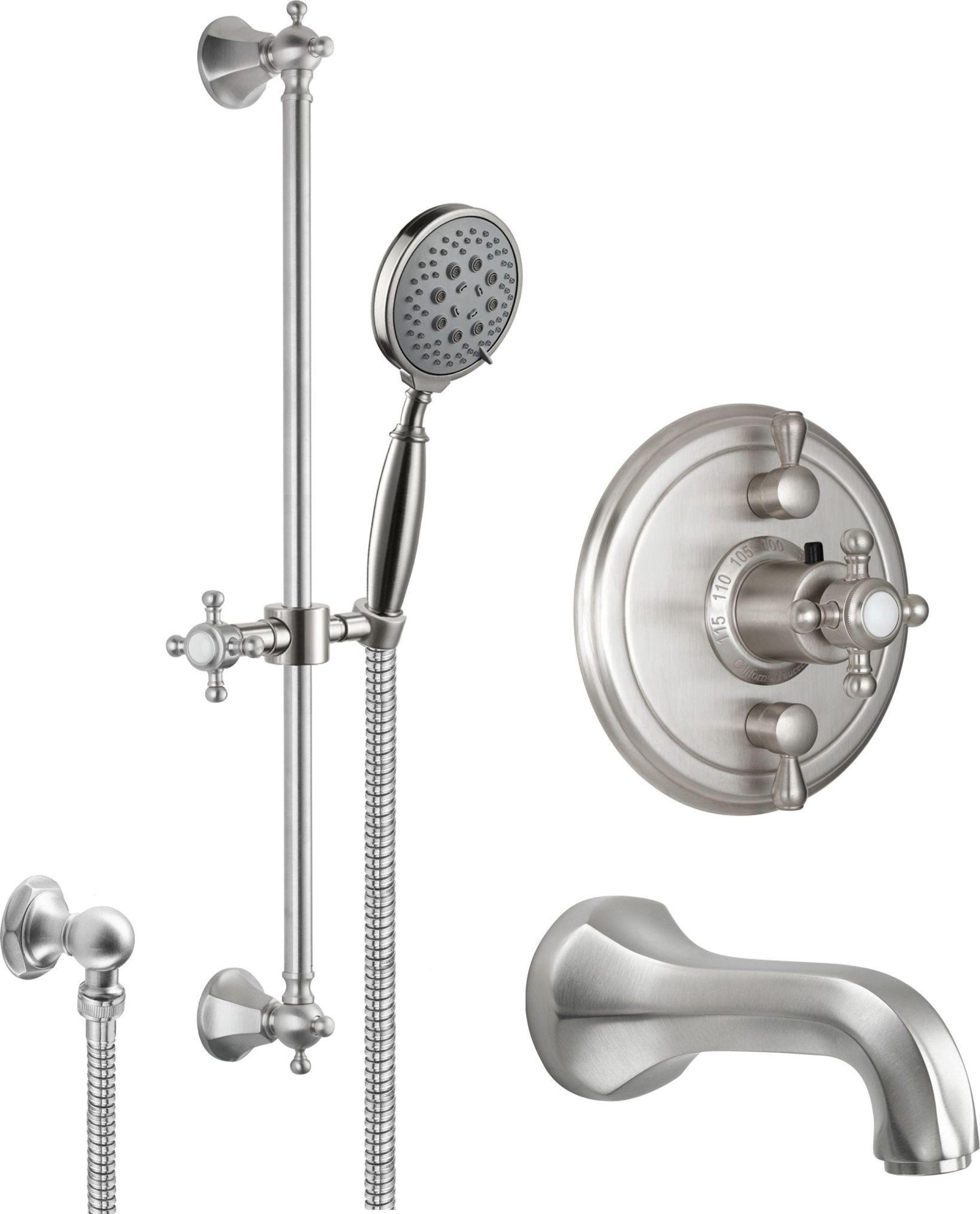 California Faucets Monterey Sistema de Regadera StyleTherm Termostático de 1/2" con Barra Corrediza para Regadera de Mano y Pico de Tina