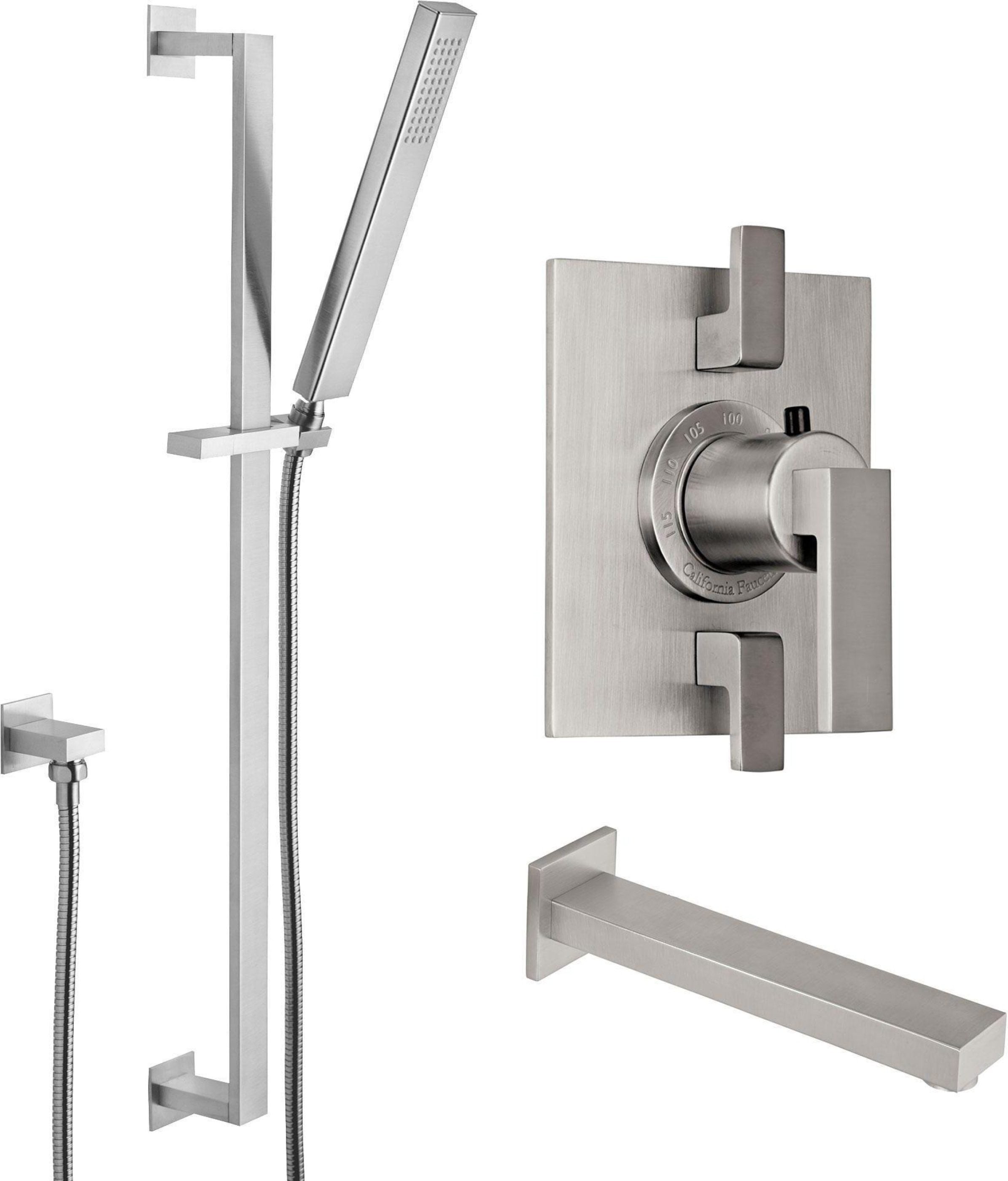 California Faucets Morro Bay Sistema de Regadera StyleTherm Termostático de 1/2" con Barra Corrediza para Regadera de Mano y Pico de Tina