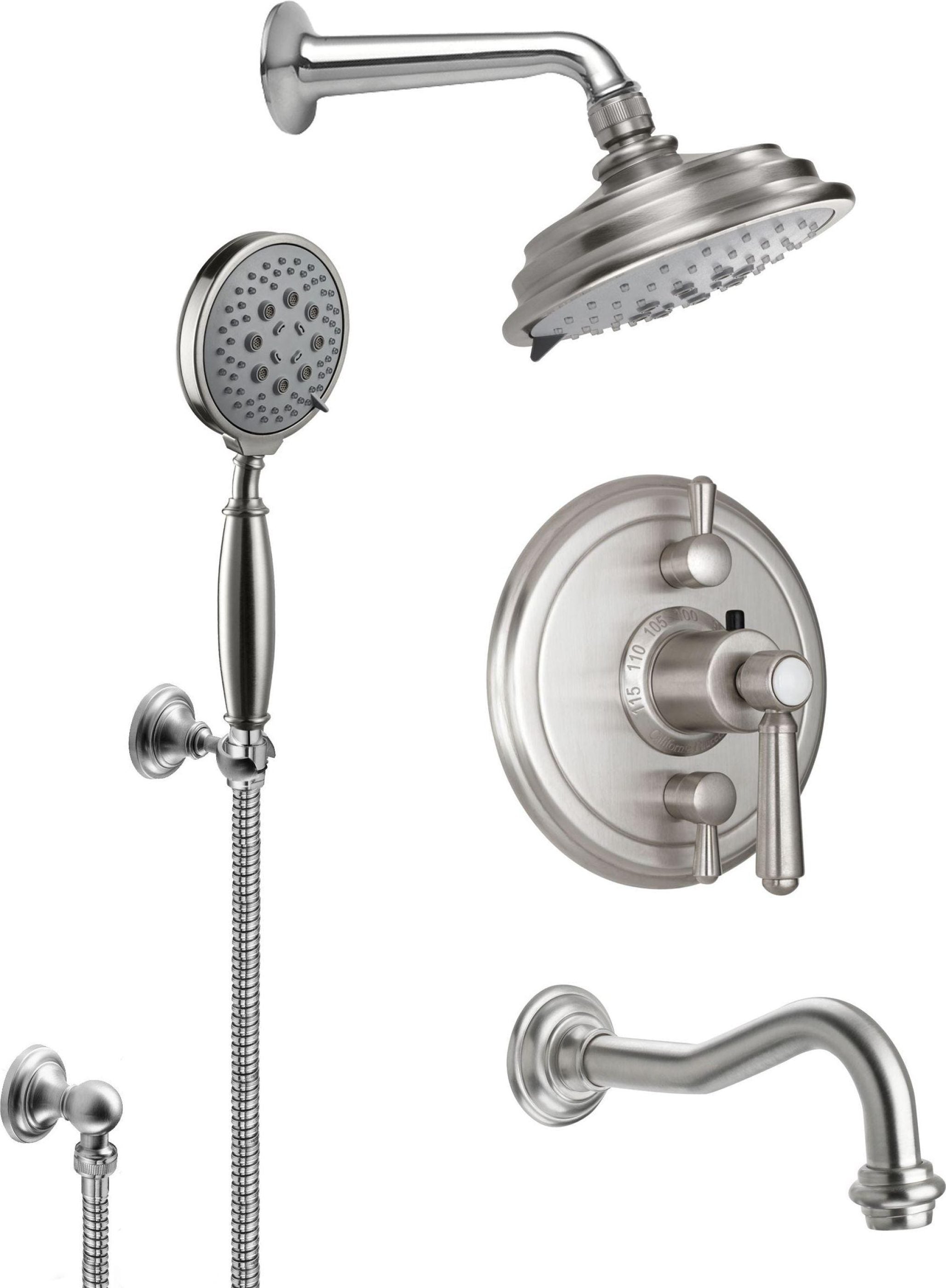 California Faucets Montecito Sistema de Regadera StyleTherm Termostático de 1/2" con Gancho para Regadera de Mano y Pico de Tina
