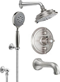 California Faucets Monterey Sistema de Regadera StyleTherm Termostático de 1/2" con Gancho para Regadera de Mano y Pico de Tina