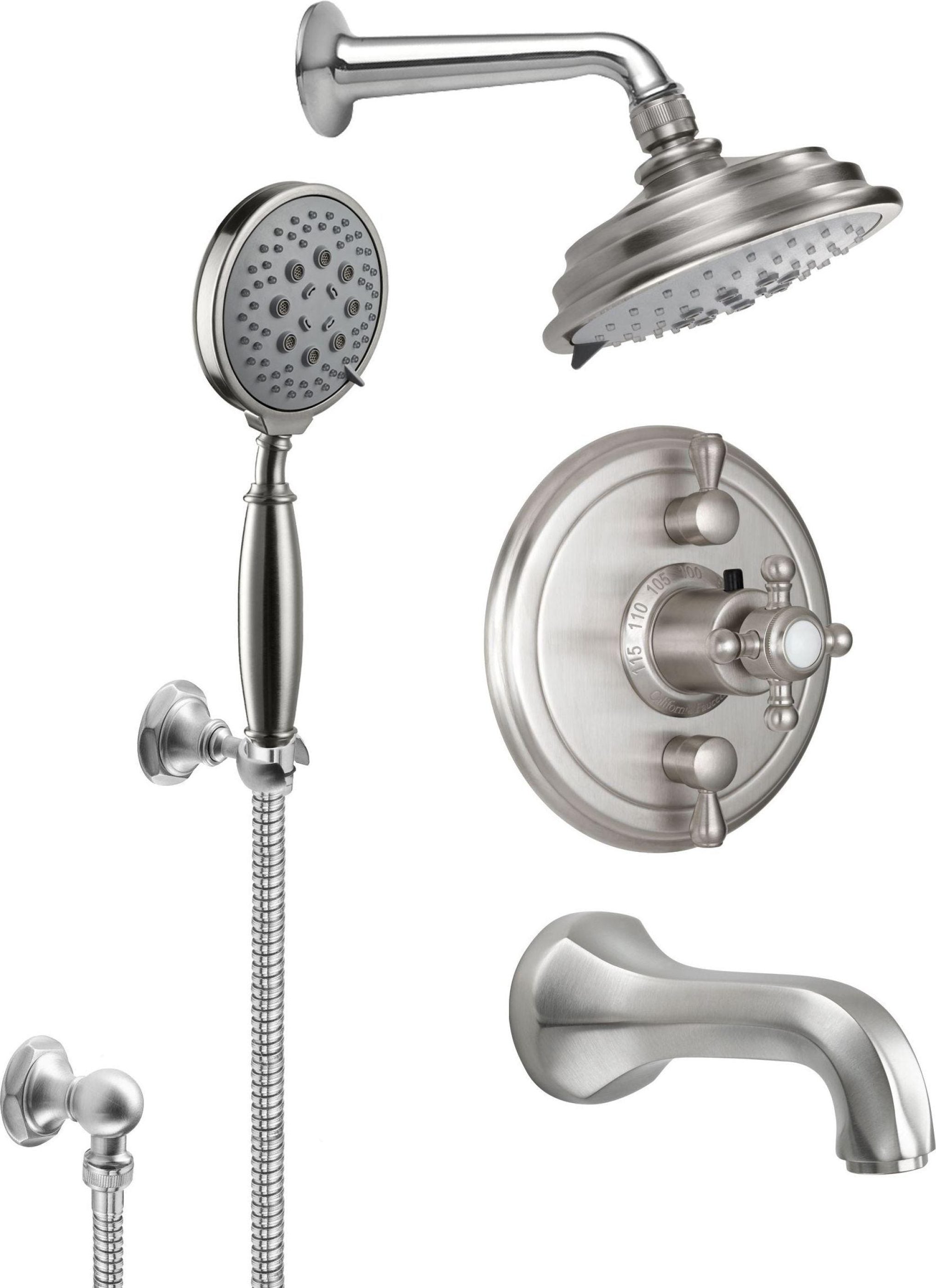 California Faucets Monterey Sistema de Regadera StyleTherm Termostático de 1/2" con Gancho para Regadera de Mano y Pico de Tina
