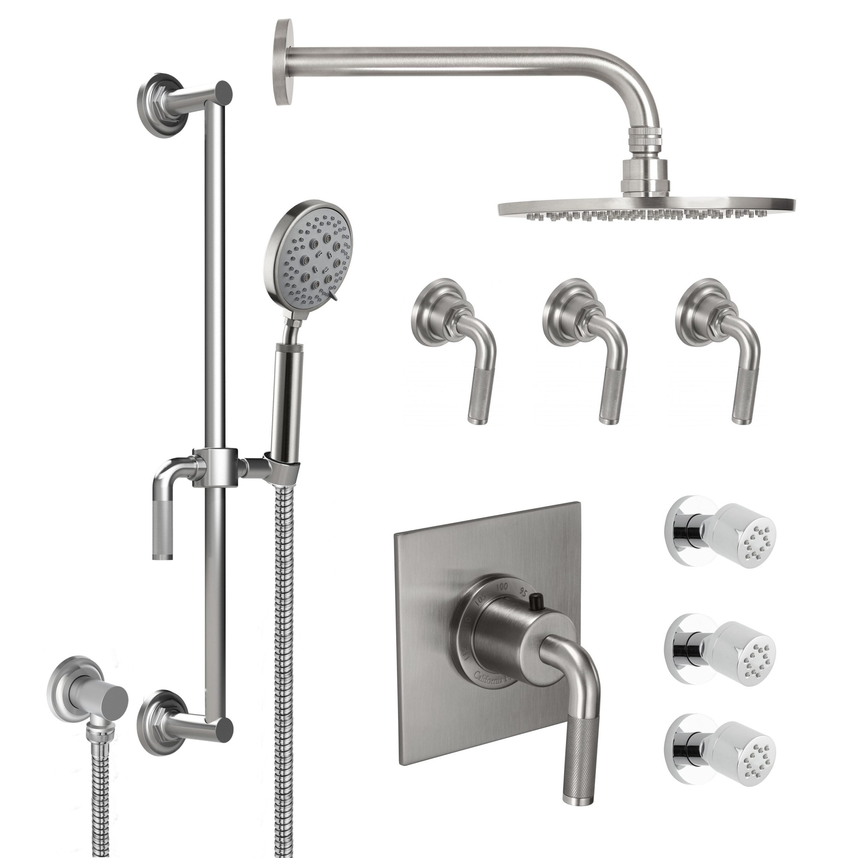 California Faucets Descanso Sistema de Regadera Descanso StyleTherm Termostático de 3/4" con Rociador Corporal, Regadera de Mano en Barra Corrediza y Regadera