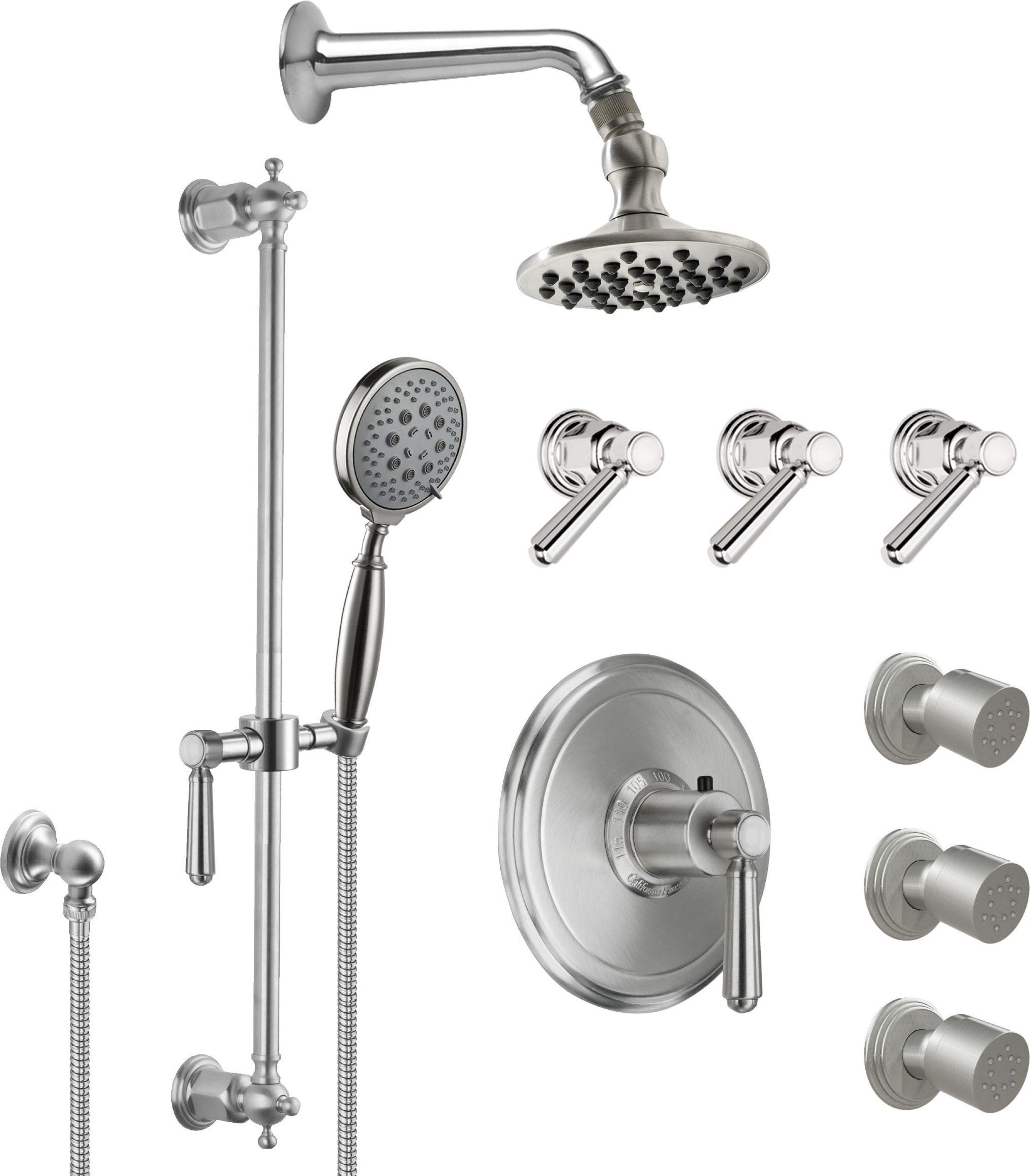 California Faucets Montecito Sistema de Regadera StyleTherm Termostático de 3/4" con Rociador Corporal, Regadera de Mano en Barra Corrediza y Regadera