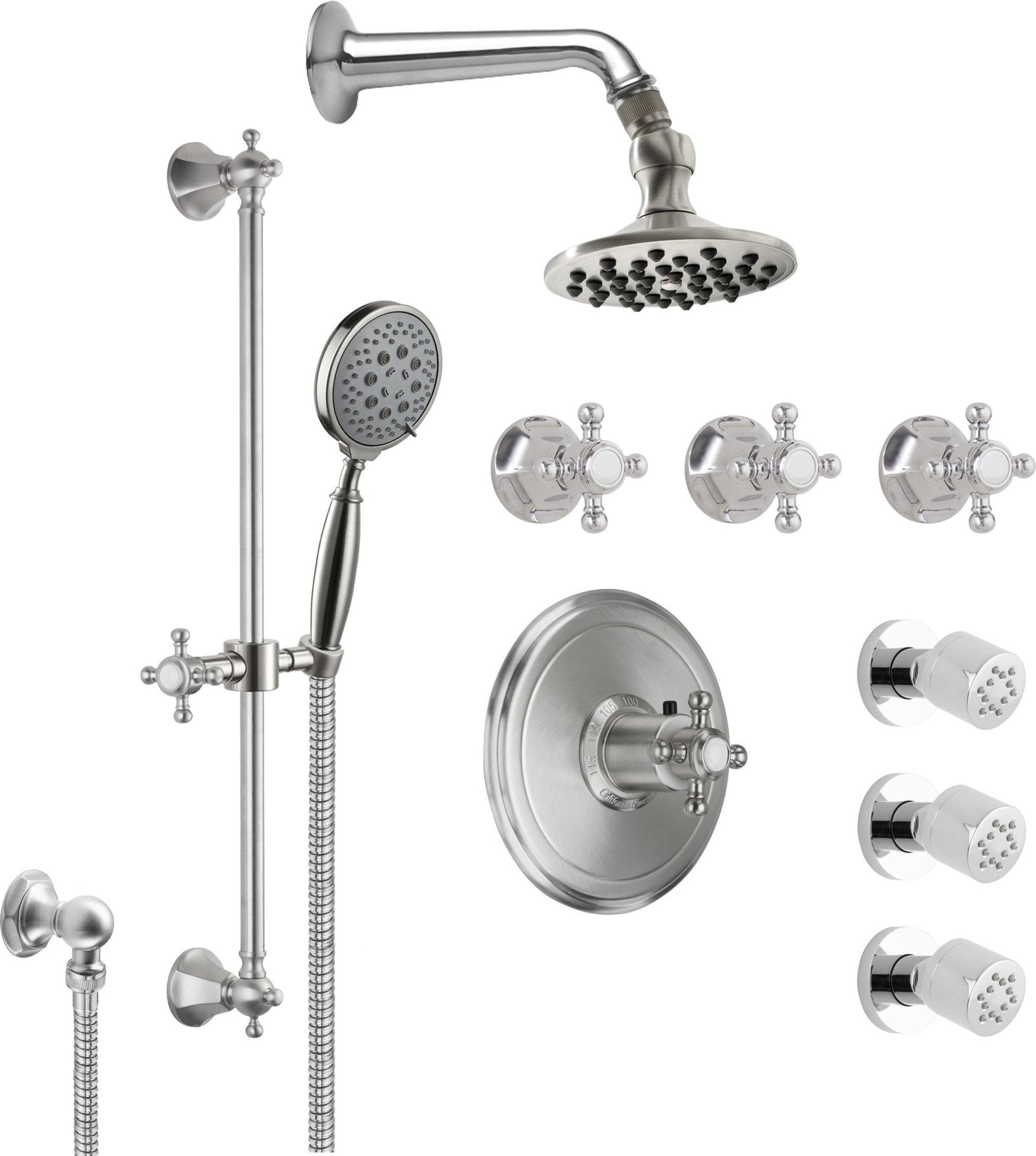 California Faucets Monterey Sistema de Regadera StyleTherm Termostático de 3/4" con Rociador Corporal, Regadera de Mano en Barra Corrediza y Regadera