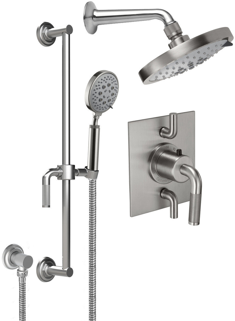 California Faucets Descanso Sistema de Regadera Descanso StyleTherm Termostático de 1/2" con Regadera y Regadera de Mano en Barra Corrediza