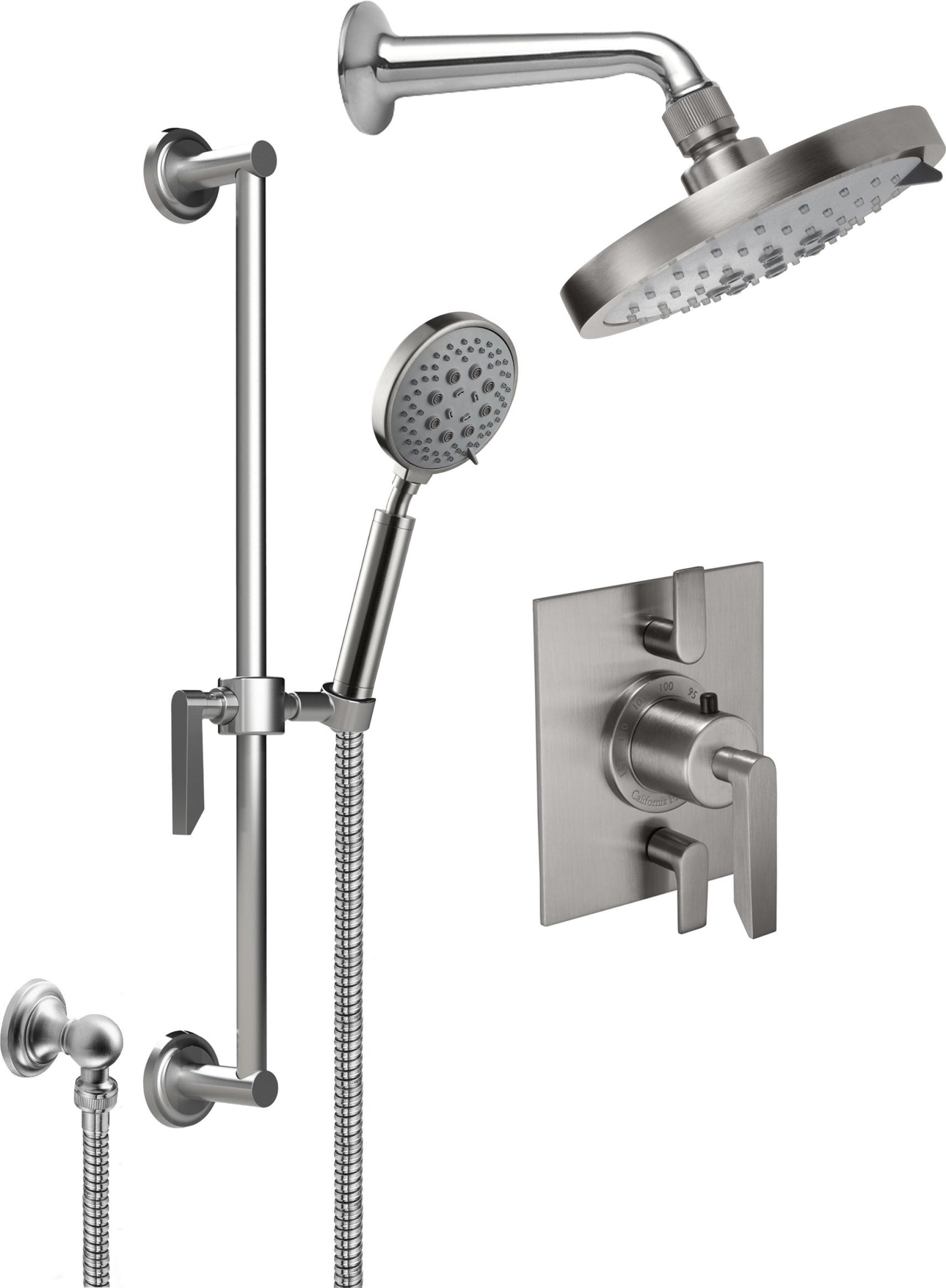 California Faucets Rincon Bay Sistema de Regadera StyleTherm Termostático de 1/2" con Regadera y Regadera de Mano en Barra Corrediza