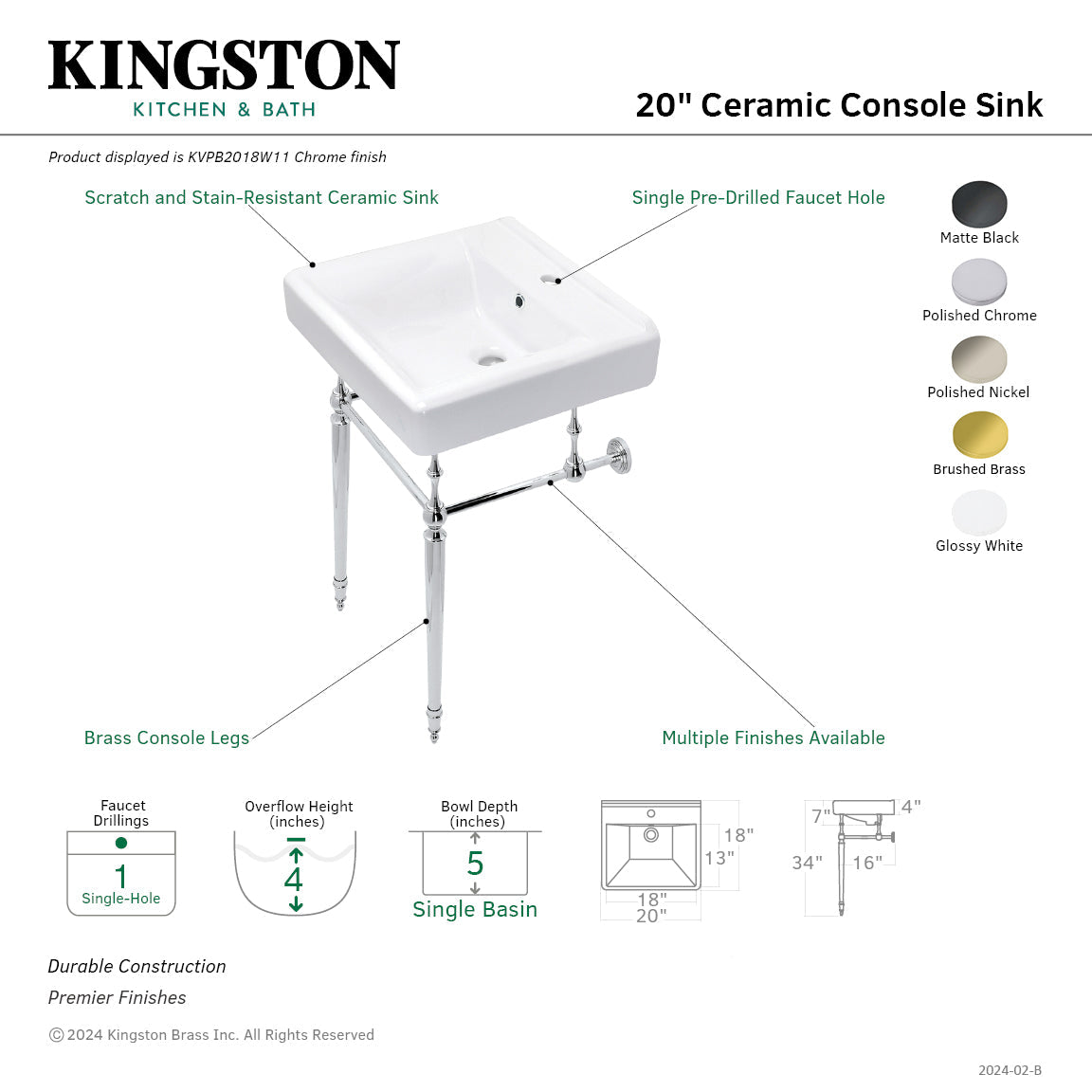 Kingston Brass Edwardian lavabo consola — vista