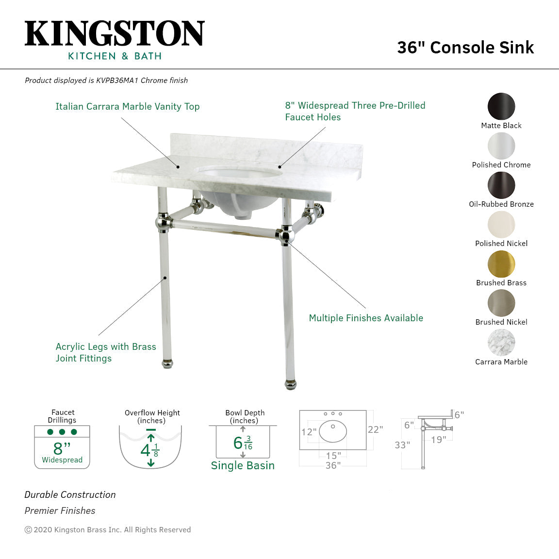 Kingston Brass Templeton lavabo consola — vista