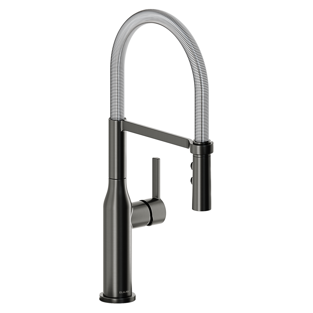 Elkay Avado Grifo de Cocina Semiprofesional — Acero Negro y Cromo