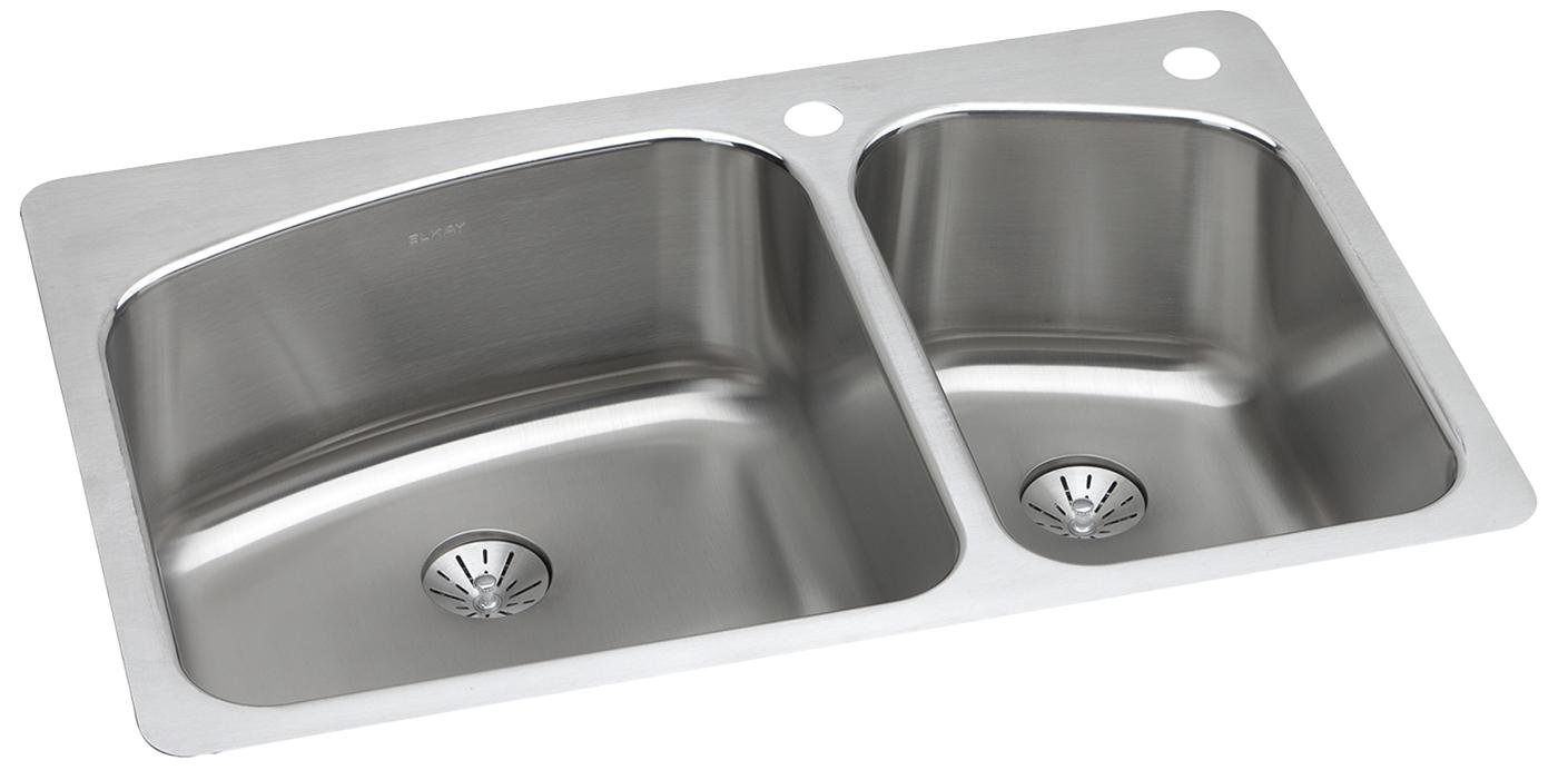 Elkay Tarja Lustertone® Classic Acero Inoxidable 33" x 22" x 9" 60/40 de Dos Tazones de Doble Montaje with Perfect Drain® — vista de producto