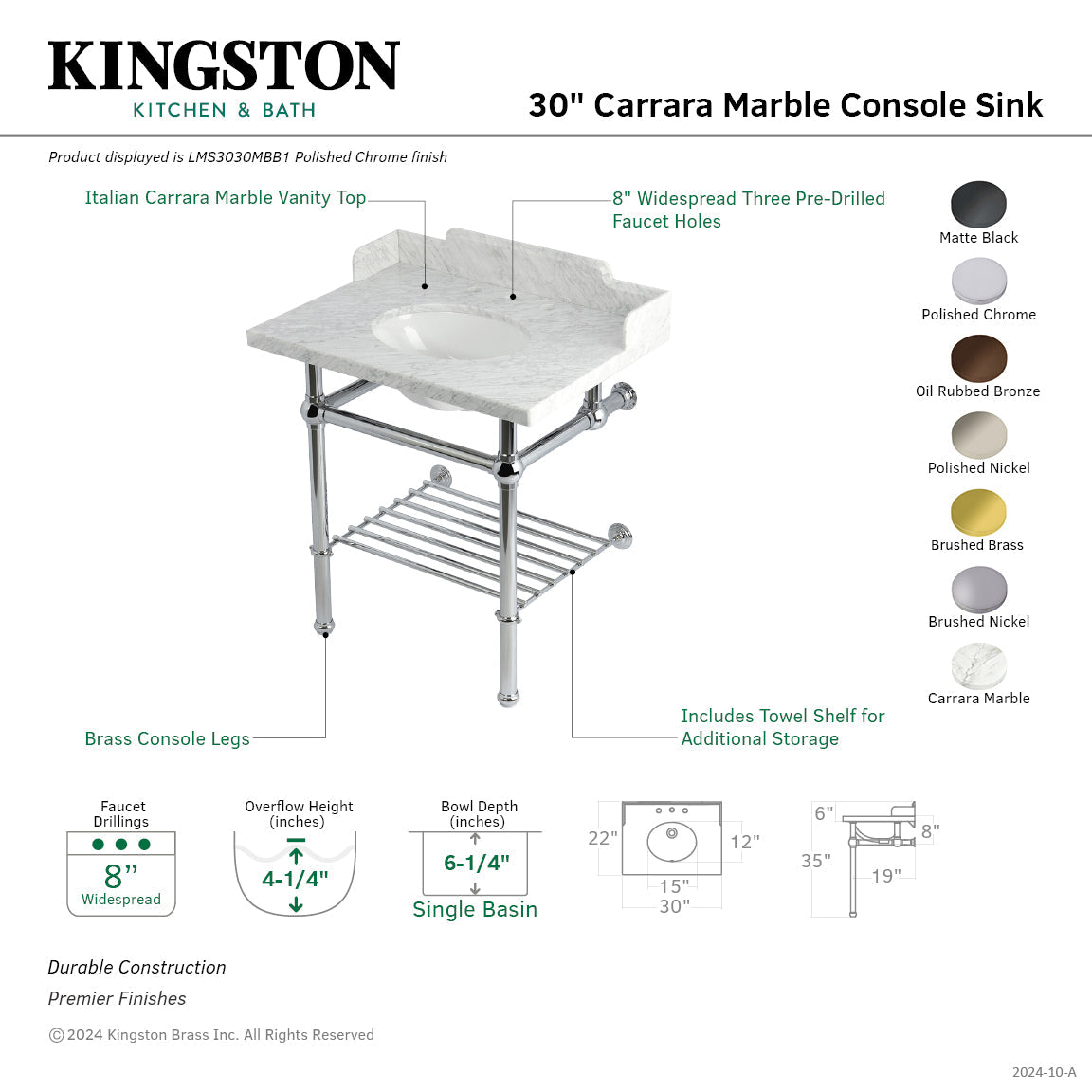 Kingston Brass Pemberton lavabo consola — vista