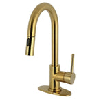 Kingston Brass Sona Concord — Mezcladora de Bar de Cubierta, Una Manija, 1 Orificio, Regadera Extraíble — Latón Cepillado