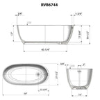 Ruvati Canali — Bañera Independiente Ovalada de 59" en epiStone (Superficie Sólida) — diagrama de dimensiones
