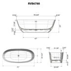 Ruvati Sinatra — Bañera Independiente de 71" en epiStone, Oro y Blanco — diagrama de dimensiones