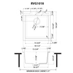 Ruvati epiGranite — Tarja de Bar / Prep de 18 x 20 pulg en Granito Compuesto — diagrama de dimensiones