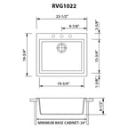 Ruvati epiGranite — Tarja de Bar / Prep de 22 x 20 pulg en Granito Compuesto — diagrama de dimensiones