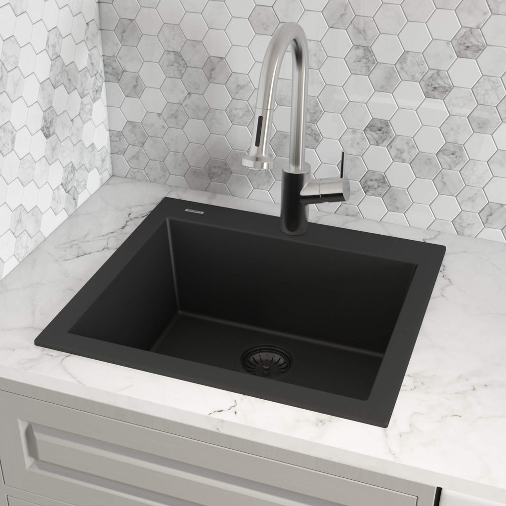 Ruvati epiGranite — Tarja de Bar / Prep de 22 x 20 pulg en Granito Compuesto — Negro Medianoche
