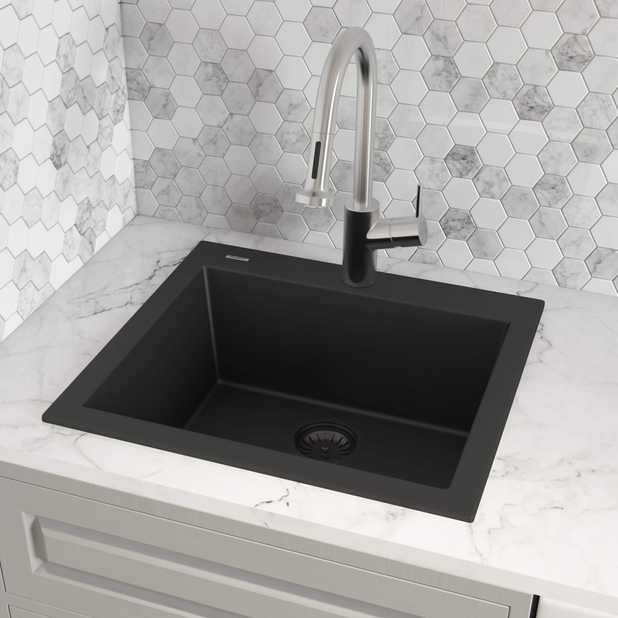 Ruvati epiGranite — Tarja de Bar / Prep de 22 x 20 pulg en Granito Compuesto — Negro Medianoche