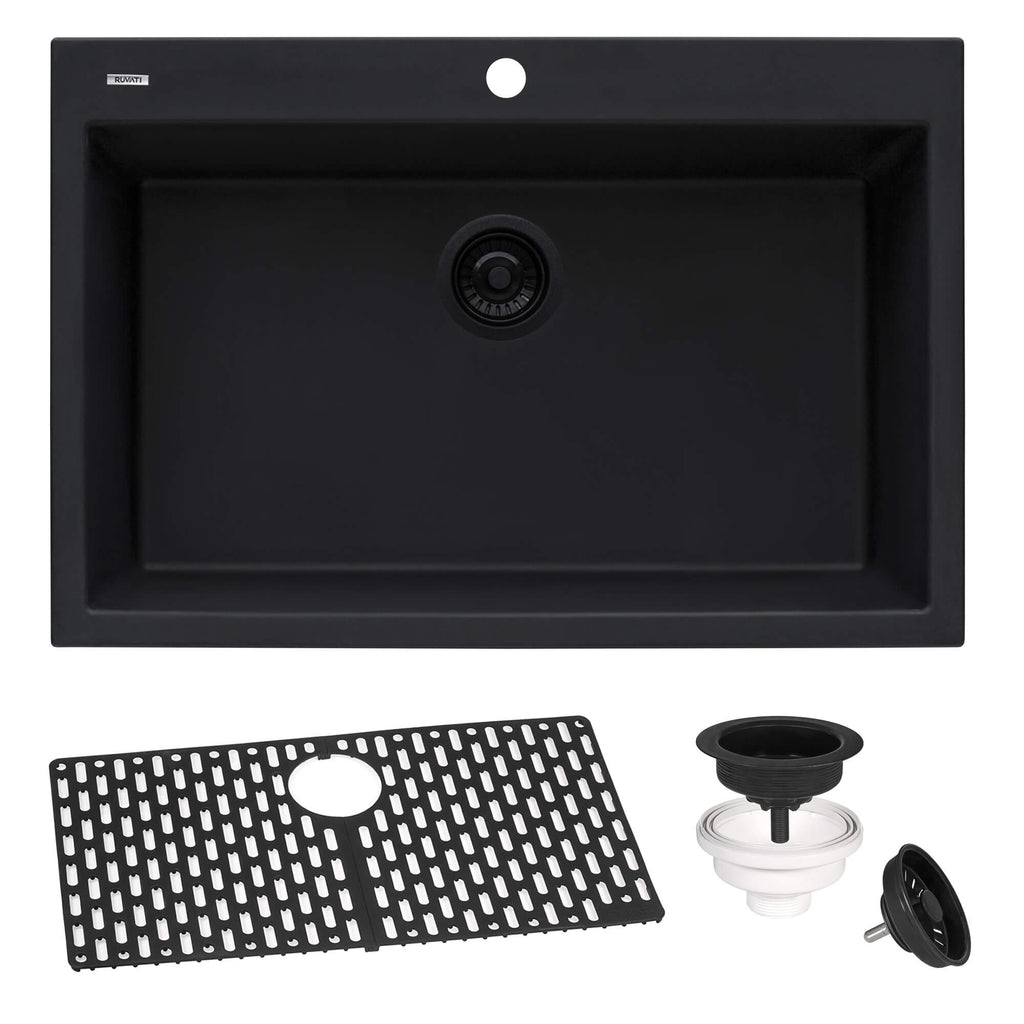 Ruvati epiGranite — Tarja de Cocina de 30 x 20 pulg en Granito Compuesto — Negro Medianoche — 1