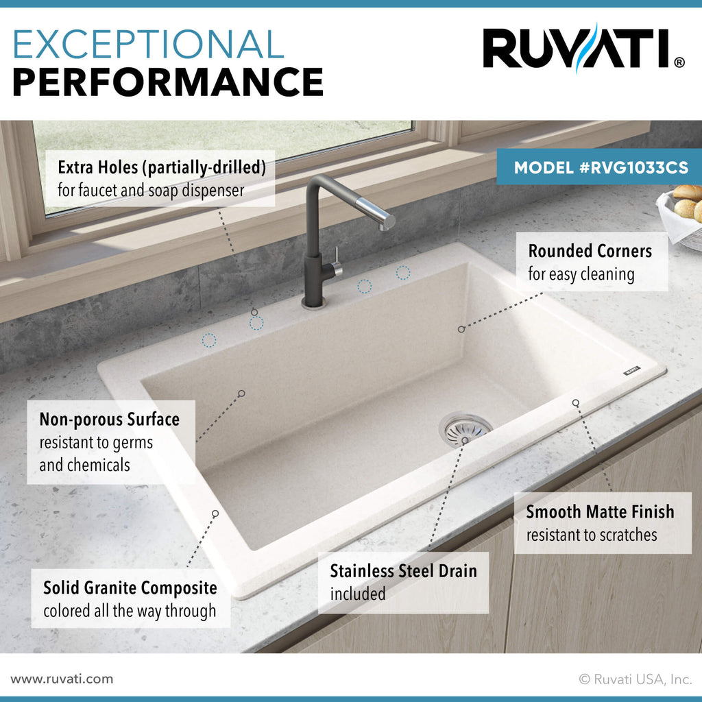 Ruvati epiGranite — Tarja de Cocina de 33 x 22 pulg en Granito Compuesto — Arena Caribe — 4