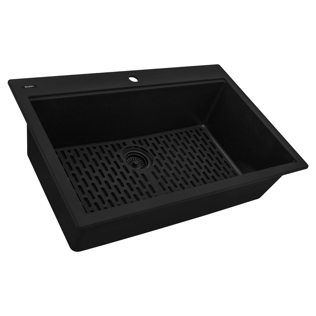 Ruvati epiGranite — Tarja de Cocina de 33 x 22 pulg en Granito Compuesto — Negro Medianoche