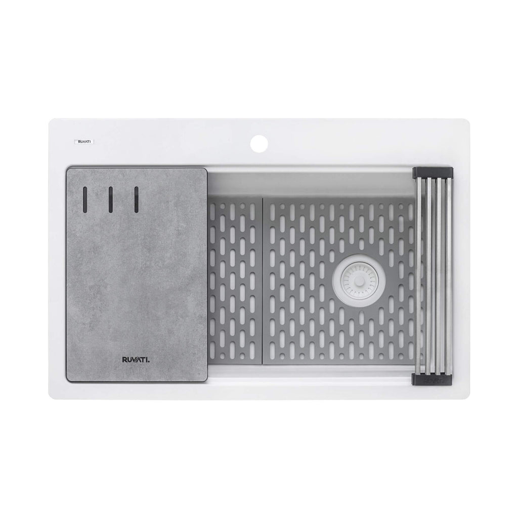 Ruvati epiStage — Tarja Workstation de Cocina en Granito Compuesto — Blanco Mate — 4