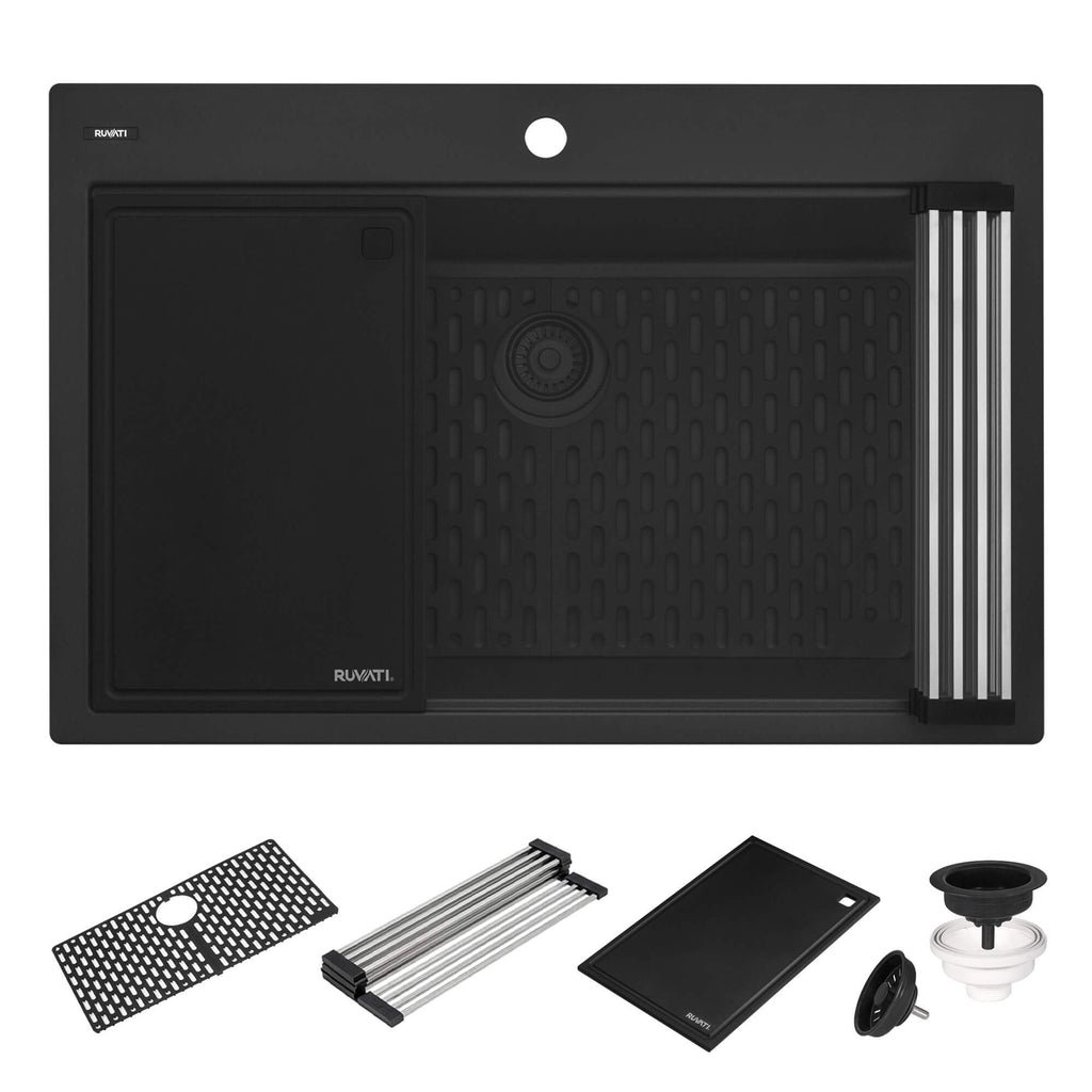 Ruvati epiStage — Tarja Workstation de Cocina en Granito Compuesto — Negro Mate — 2