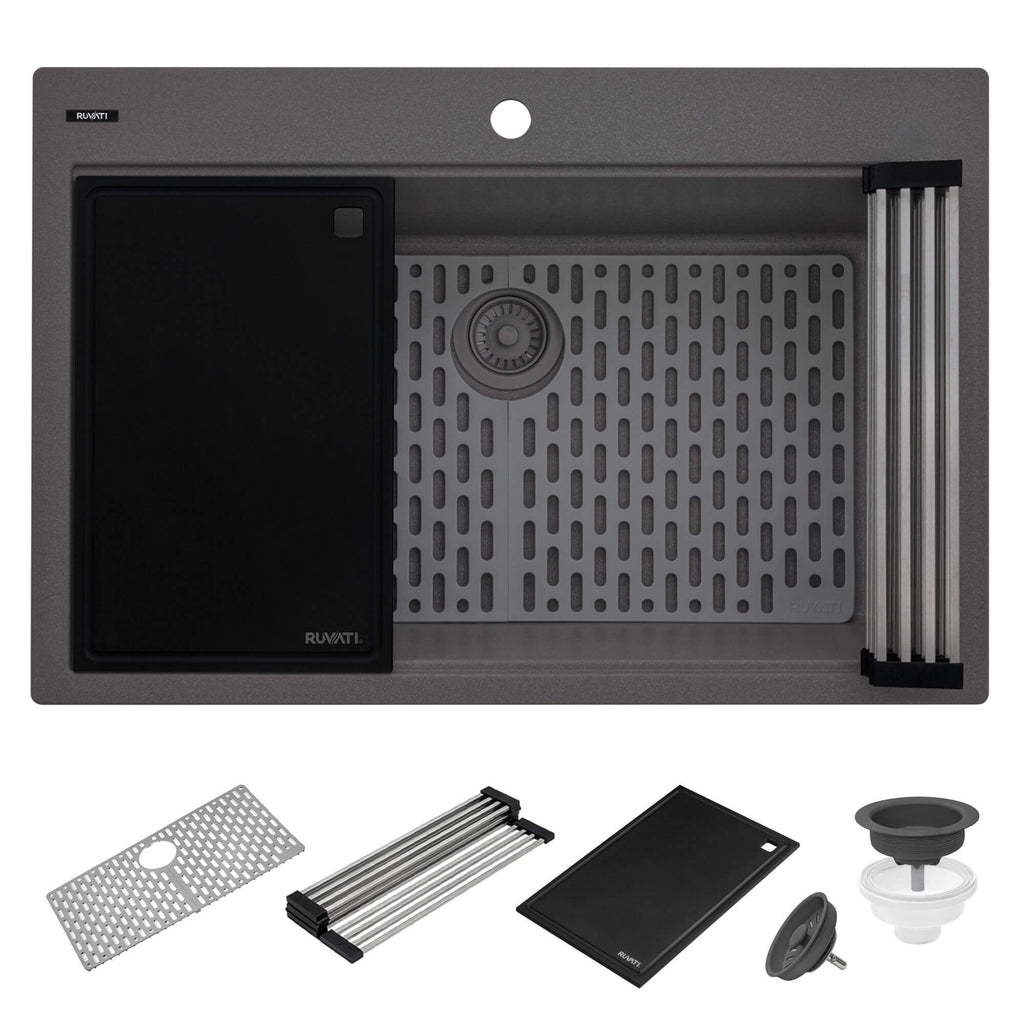 Ruvati epiStage — Tarja Workstation de Cocina en Granito Compuesto — Gris Urbano — 2