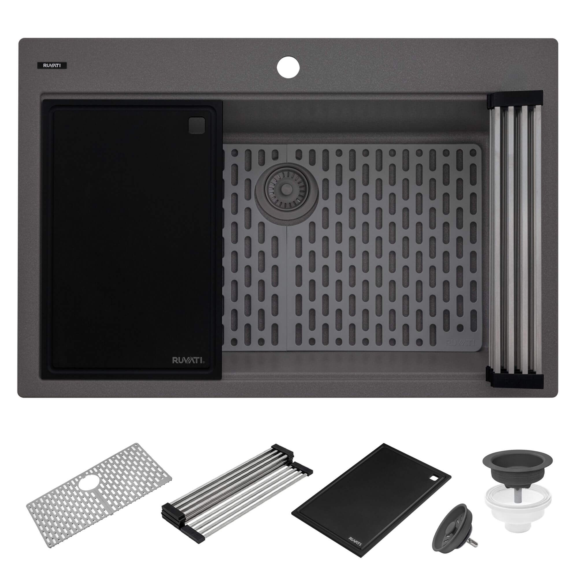 Ruvati epiStage — Tarja Workstation de Cocina en Granito Compuesto — Gris Urbano — 2