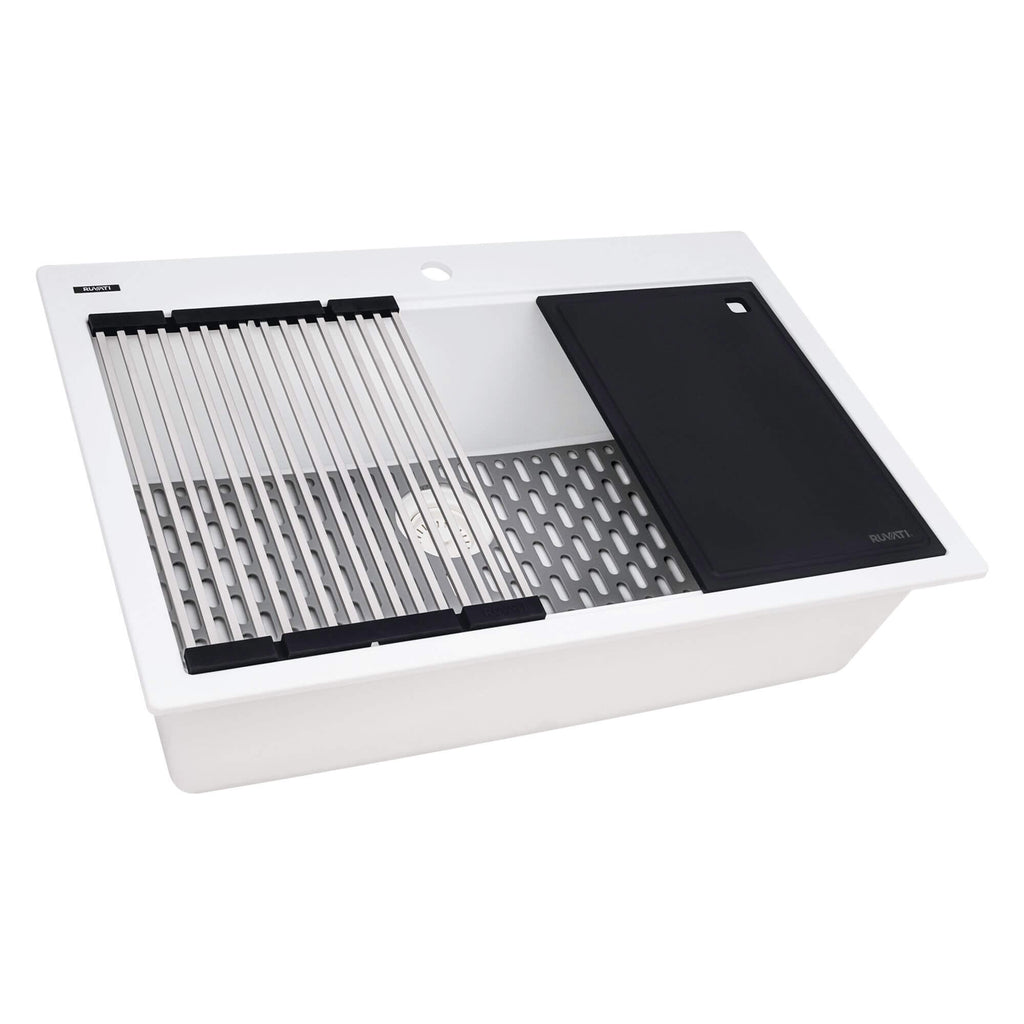 Ruvati epiStage — Tarja Workstation de Cocina en Granito Compuesto — Blanco Mate