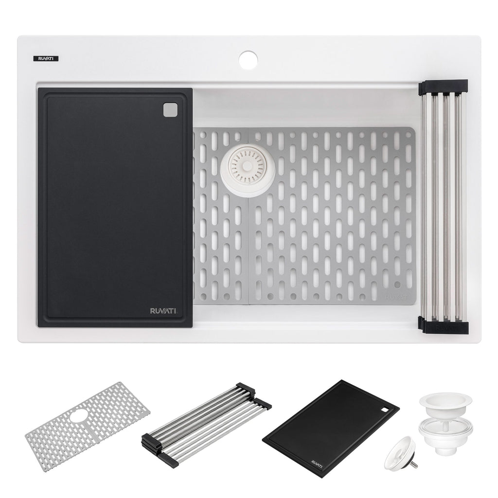 Ruvati epiStage — Tarja Workstation de Cocina en Granito Compuesto — Blanco Mate — 2