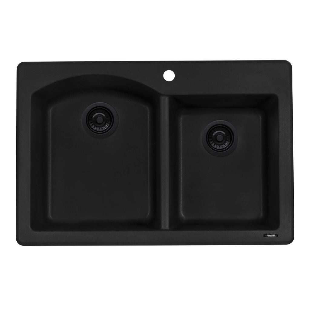 Ruvati epiGranite — Tarja de Cocina de 33 x 22 pulg en Granito Compuesto — Negro Medianoche — 1